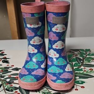 Hatley Blue Rain Boots with Multicolor Smiling Cloud Print Size US 11